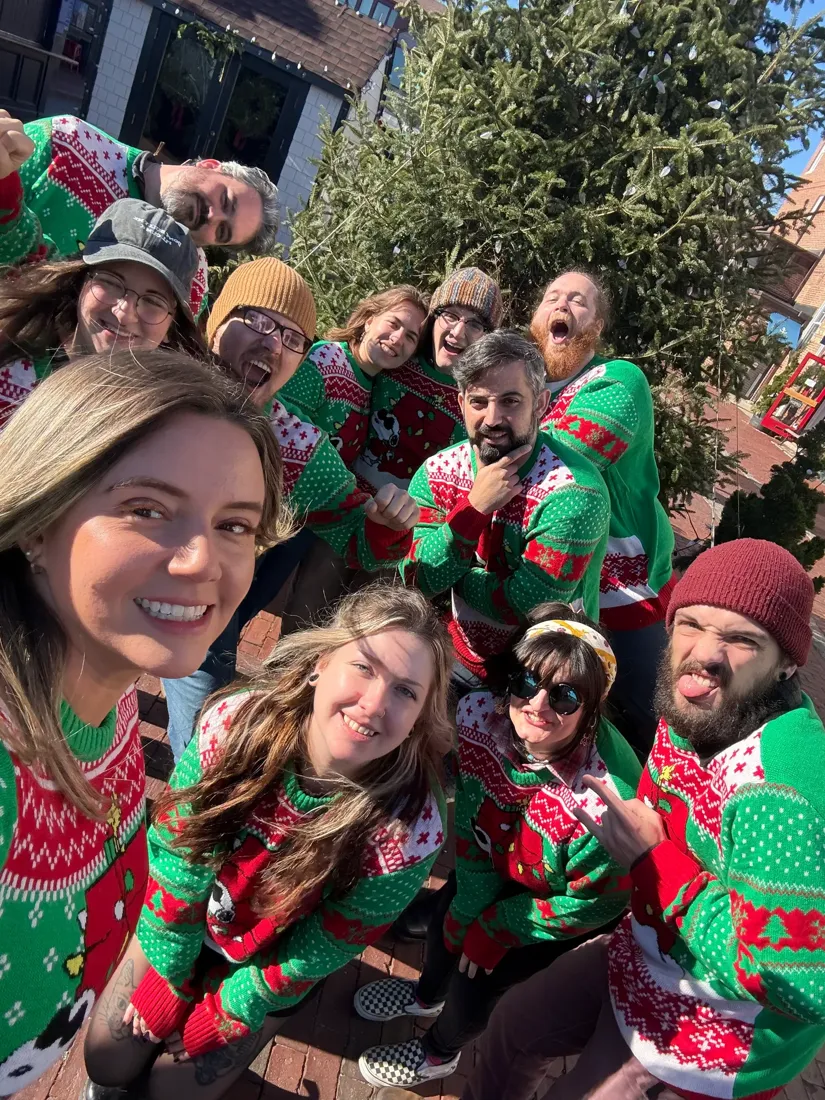 The BusySeed team in holiday sweaters